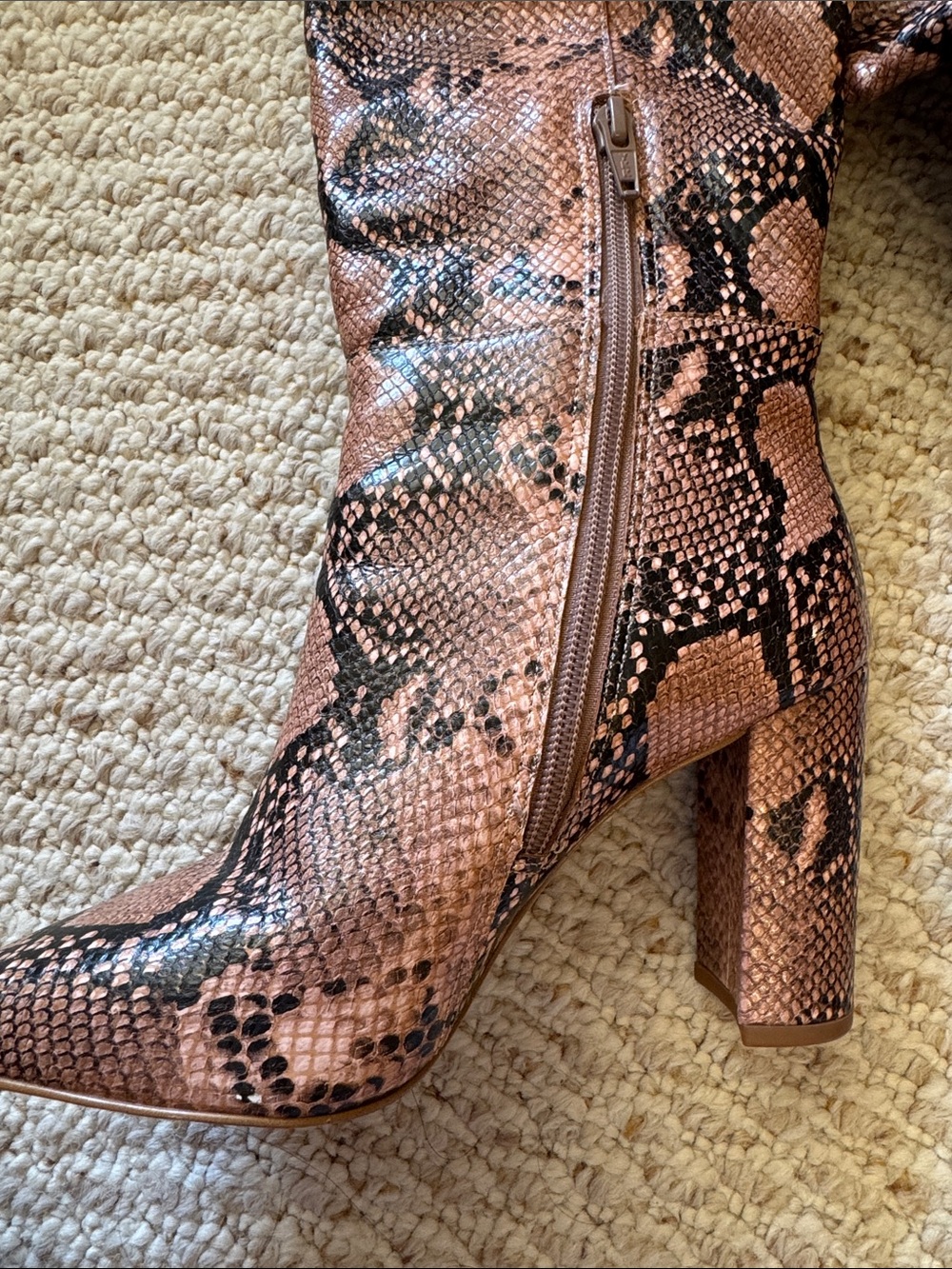 Gianni Bini Pink Brown Snake-Print Knee-High Stiletto Boots - Picture 3 of 5